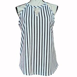 Moa‎ Moa Black & White Vertical Striped Tank Top Size Large - Beach Nautical